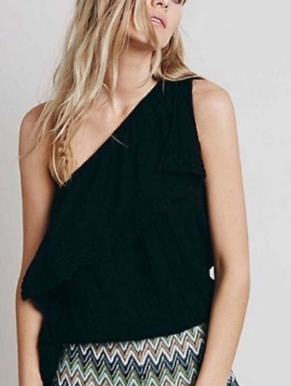 Jen's Pirate Booty x Free People Seville One Shoulder Top Black Gauze Medium